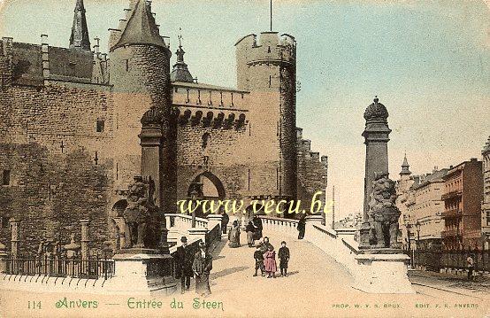postkaart van Antwerpen Ingang van het Steen