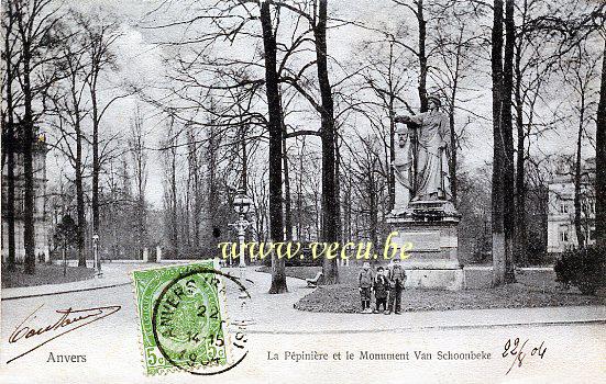 postkaart van Antwerpen La Pépinière et le Monument Van Schoonbeke