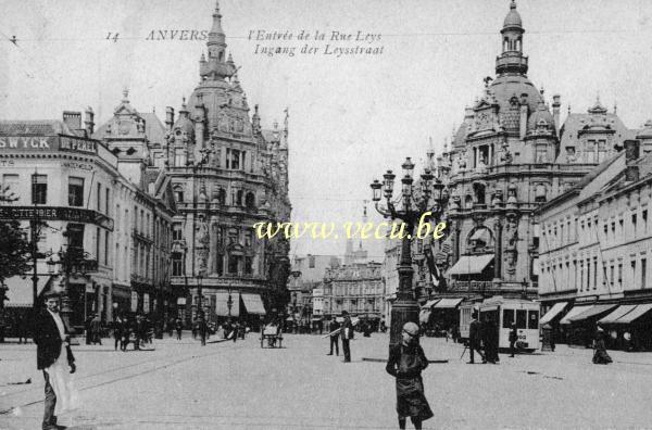 postkaart van Antwerpen Ingang der Leysstraat