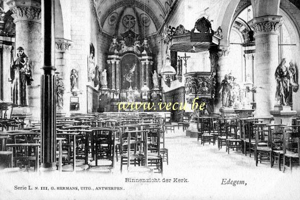 ancienne carte postale de Edegem Vue intérieure de l'église