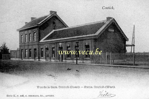 ancienne carte postale de Kontich Vue de la gare. Contich (ouest)
