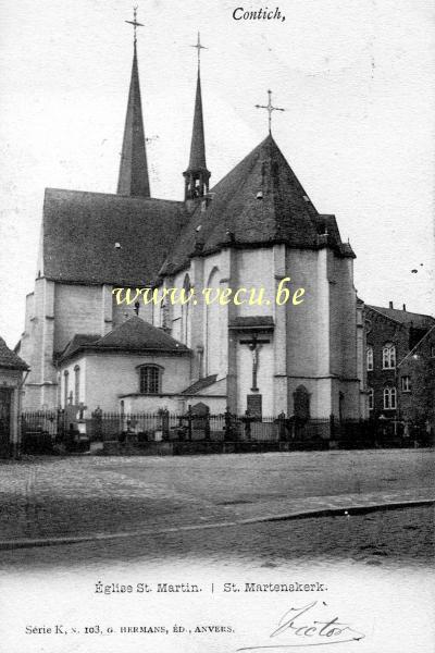 ancienne carte postale de Kontich Eglise Saint Martin