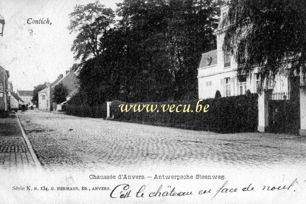 ancienne carte postale de Kontich Chaussée d'Anvers