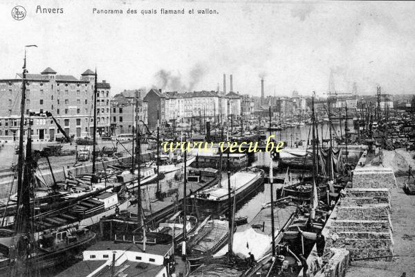 postkaart van Antwerpen Panorama des quais flamand et wallon