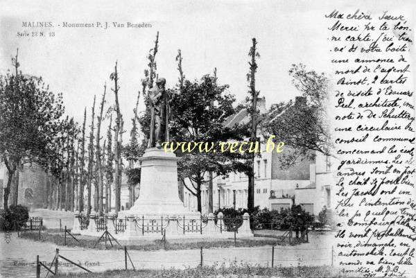 ancienne carte postale de Malines Monument P.J. Van Beneden  (avenue Van Beneden)