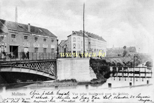 ancienne carte postale de Malines Vue prise Boulevard Port du Sablon