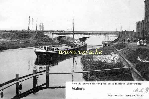 postkaart van Mechelen wafelijzerbrug bij de fabriek Roestenberg