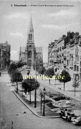 ancienne carte postale de Schaerbeek Avenue Louis Bertrand et église St-Servais