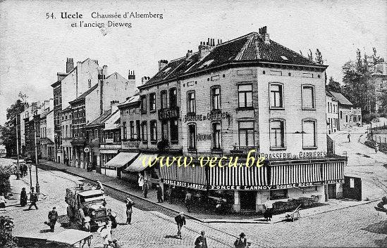 ancienne carte postale de Uccle Chaussée d'Alsemberg et l'ancien Dieweg