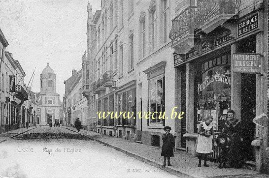 ancienne carte postale de Uccle Rue de l'Eglise actuellement rue Xavier de Bue