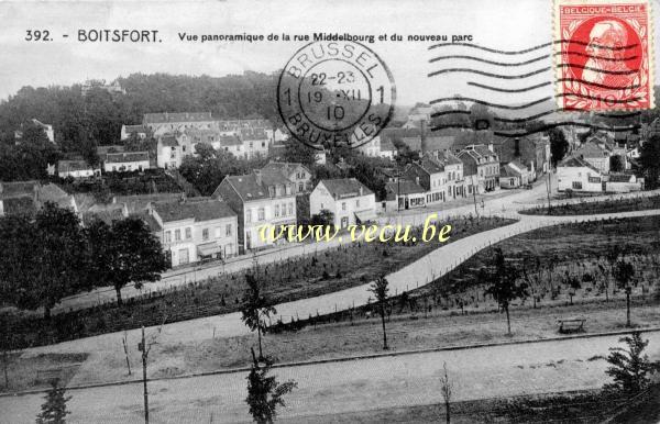 ancienne carte postale de Watermael-Boitsfort Vue panoramique de la rue Middelbourg et du nouveau parc