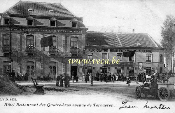 ancienne carte postale de Woluwe-St-Pierre Hôtel Restaurent des Quatre-bras avenue de Tervueren