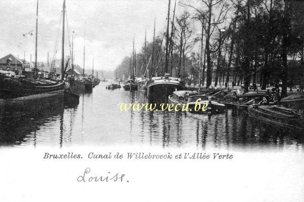 ancienne carte postale de Bruxelles Canal de Willebroeck et l'Allée Verte