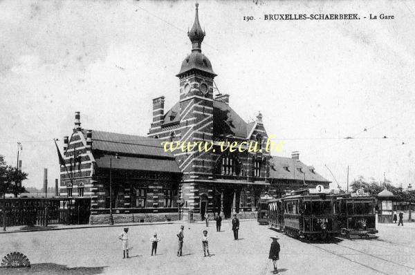 ancienne carte postale de Schaerbeek La Gare - Tram 3 et Tram 50
