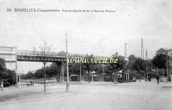 ancienne carte postale de Woluwe-St-Pierre Pont du chemin de fer et Gare de Woluwe