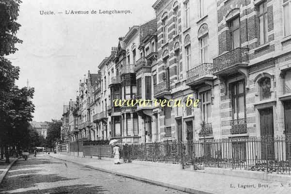 postkaart van Ukkel L'avenue de Longchamp (actuelle avenue W. Churchill, du n°52 vers place Vanderkinderen)