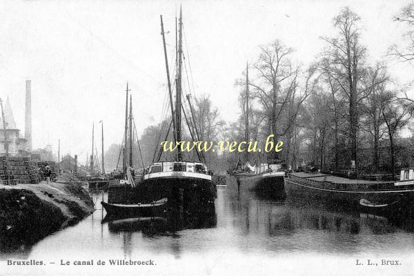 ancienne carte postale de Bruxelles Le canal de Willebroeck