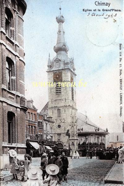 ancienne carte postale de Chimay Eglise et la Grand'Place