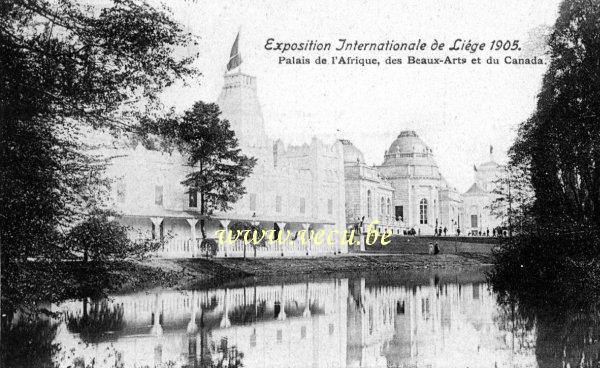 ancienne carte postale de Liège Exposition Universelle Liège 1905 - Palais de l'Afrique, des Beaux Arts et du Ca