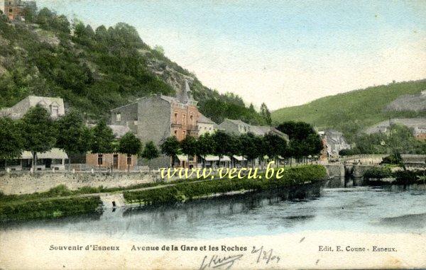 ancienne carte postale de Esneux Avenue de la gare et les Roches