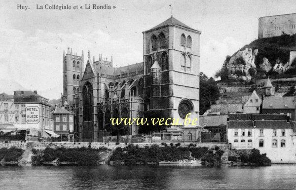 ancienne carte postale de Huy La colégiale et Li Rondia