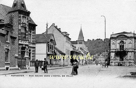 ancienne carte postale de Pepinster Rue Neuve vers l'Hôtel de Ville