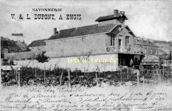 ancienne carte postale de Engis Savonnerie  V. & L. Dupont
