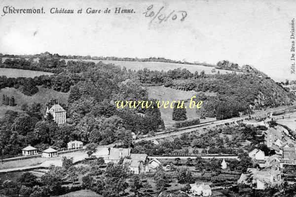 ancienne carte postale de Chèvremont Château et Gare de Henne