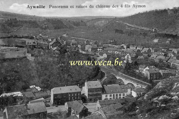 ancienne carte postale de Aywaille Panorama et ruines du château des 4 fils Aymon