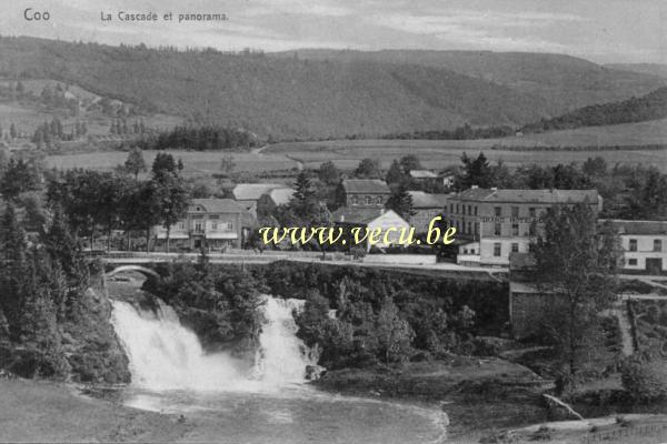 ancienne carte postale de Coo La cascade et panorama