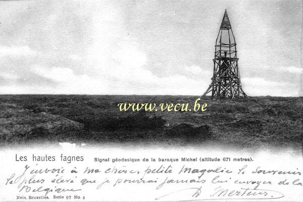 postkaart van Hautes-Fagnes Signal géodesique de la baraque Michel (altitude 671 mètres)