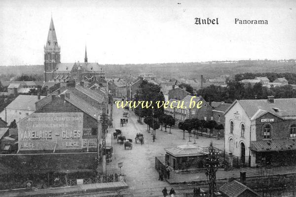 postkaart van Aubel Panorama (avec la gare à l'avant-plan)