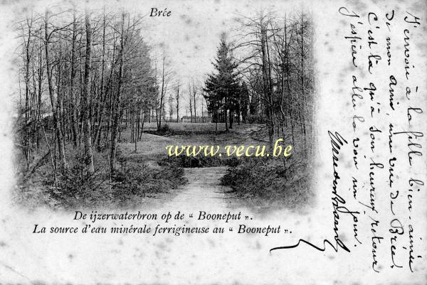 ancienne carte postale de Bree La source d'eau minérale ferrigineuse au Booneput