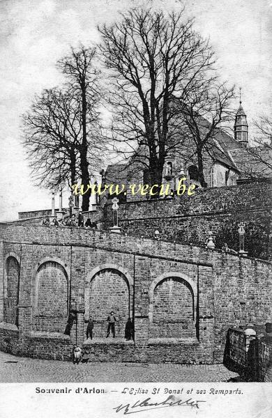 ancienne carte postale de Arlon L'église St Donat et ses remparts