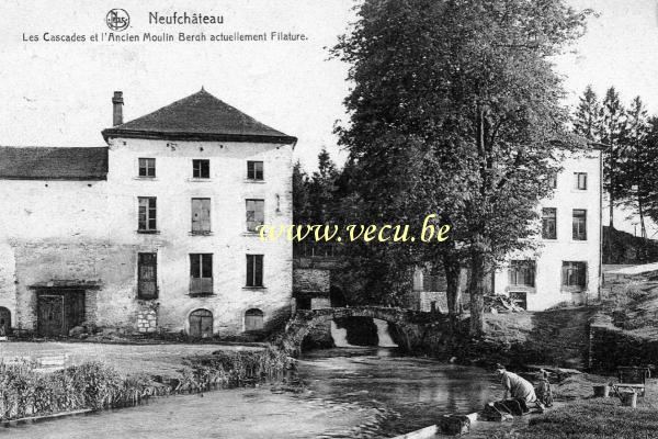 ancienne carte postale de Neufchâteau Les Cascades et l'Ancien Moulin Bergh actuellement Filature