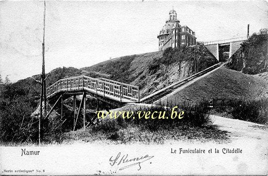 ancienne carte postale de Namur Le Funiculaire et la Citadelle