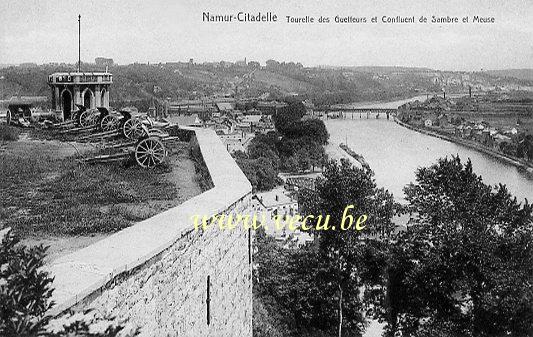 ancienne carte postale de Namur Citadelle - Tourelle des Guetteurs et confluent de Sambre et Meuse
