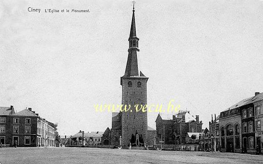 ancienne carte postale de Ciney L'Eglise et le Monument