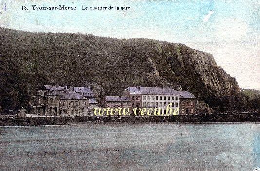 ancienne carte postale de Yvoir Le Quartier de la gare