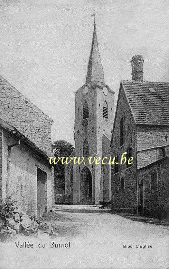 ancienne carte postale de Bioul L'Eglise (vue depuis la rue Saint-Roch)