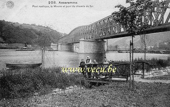 postkaart van Anseremme Pont rustique, la Meuse et pont du chemin de fer