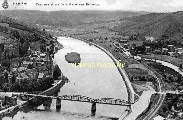 ancienne carte postale de Hastière Panorama et vue de la Meuse vers Hermeton