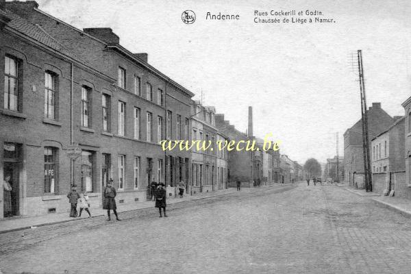 postkaart van Andenne Rues Cockerill et Godin. Chaussée de Liège à Namur.