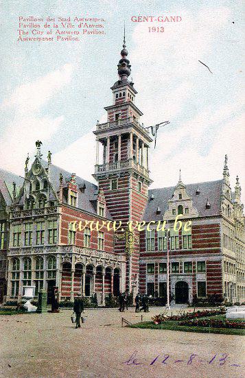ancienne carte postale de Gand Pavillon de la ville d'Anvers - Exposition universelle de Gand