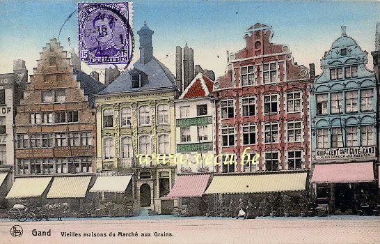 ancienne carte postale de Gand Vieilles maisons du marché aux grains