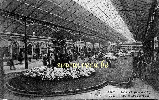 ancienne carte postale de Gand Gare du sud (intérieur)