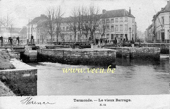ancienne carte postale de Termonde Le Vieux Barrage