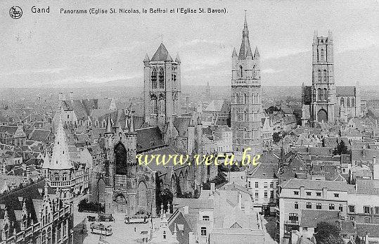 ancienne carte postale de Gand Panorama (Eglise St Nicolas, le Beffroi et l'Eglise St Bavon)