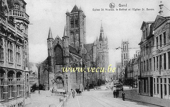 ancienne carte postale de Gand Eglise St Nicolas et l'Eglise St Bavon