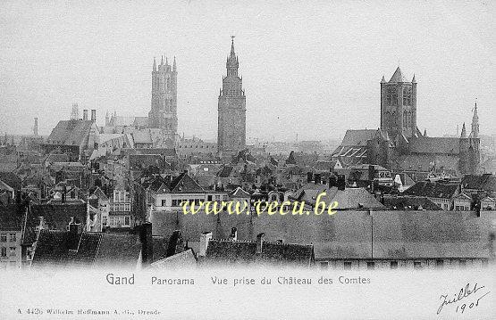 ancienne carte postale de Gand Panorama - Vue prise du château des Comtes